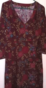 Eddie Bauer Dress Women's M Tall Burgundy Floral Maxi V neck Cottagecore - Picture 1 of 5