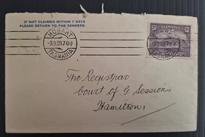 1909 Australia Solicitors Cover ties 2d Stamp cd Hobart-Hamilton - Picture 1 of 2