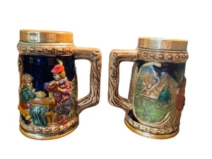 Vintage Set of Two Japanese Hand-Painted Lusterware Beer Steins - Picture 1 of 8