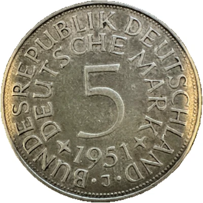 1951-J 5 Mark 0.625 silver 7.0g - Image 1 of 2