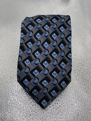 Corbata de seda geométrica vintage Gianni Versace para hombre azul gris Medusa años 90 Foto 1 de 4