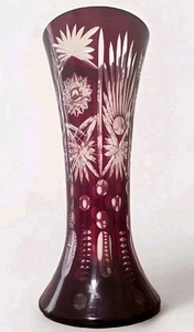 Bohemian Czech Cranberry Crystal 12 Inch Vase- Vintage - Picture 1 of 3