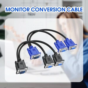 1 PC to 2 Way VGA SVGA Monitor Y Splitter Cable Lead LCD 15Pin TFT Male I0G0 - Picture 1 of 14