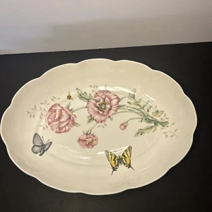 Lenox Butterfly Meadow Oval Bowl Large Scalloped Louise Le Luyer 13” - Picture 1 of 6