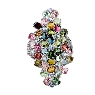 Anillo de plata de ley 925 turmalina aguamarina rodolita piedras preciosas joyería talla 8 Foto 1 de 4