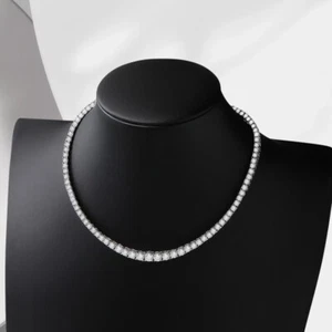 Full Real Moissanite Tennis Necklace Women Party Wear 18K White Gold Plated GRA - Picture 1 of 14