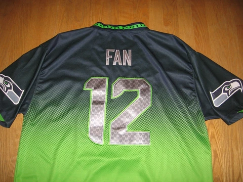 SEATTLE SEAHAWKS NFL FAN #12 SEWN ON PATCHES BLACK & GREEN JERSEY ON FIELD NIKE Cover