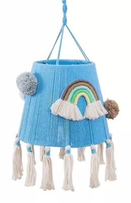 Macrame Nursery Shade Woven Bohemian Light Shade, Pendant Lamp Granny Core Blue - Image 1 of 3
