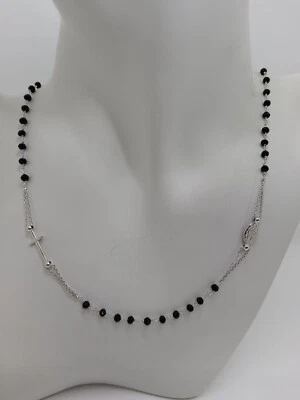 COLLANA ROSARIO RELIGIOSO  IN ARGENTO 925 CON SFERE DI VETRO NERE   (0422) - Immagine 1 di 4