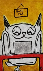 Original Cat Painting Acrylic Collectible Office Boss Art Signed Samantha McLean - Picture 1 of 1