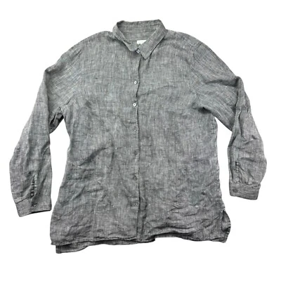 Camisa J. Jill Top Mujer Grande Gris Manga Larga Abotonada Love Lino Esencial Foto 1 de 4