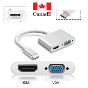 USB C to HDMI VGA Adapter 2in1 Type C to VGA HDMI Adapter Thunderbolt Compatible - Picture 1 of 7