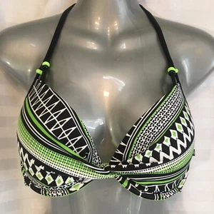 Bikini Top La Vie En Rose Aqua Tribal Med Stripe Beaded Green Black Swim Suit - Picture 1 of 13