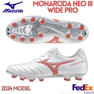 MIZUNO Soccer Cleats MONARCIDA NEO 3 WIDE PRO P1GA2423 60 Super White Pearl/Red - Picture 1 of 13