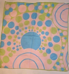 Vintage Sheer 27" Square GO GO Scarf Polka Dots Pink Blue Green Head Neck Mod - Picture 1 of 8
