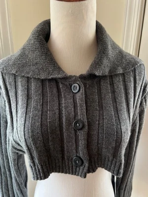 Simply Vera Vera Wang Sweater Button Collar XL Cropped L-Sleeve Heather Grey - Image 1 of 4