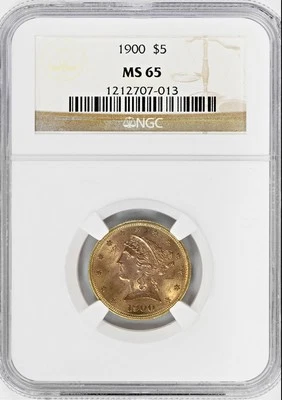 1900 年 5 美元黄金自由女神 NGC 评级 MS65 — 第 1/2 张图片