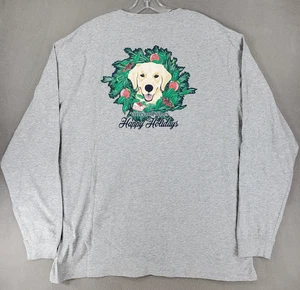 Camicia Labrador Vineyard Vines Happy Holidays Uomo XXL Grigio Manica Lunga Cane - Foto 1 di 6