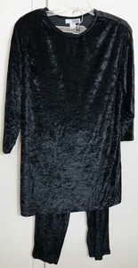 VTG Crushed Velveteen 2 PIECE Black PullOn Strgt Leg Pant Pull On Top Wm Sz 1X - Picture 1 of 22