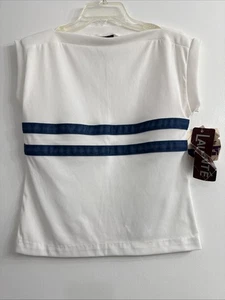 VTG  womens LAURENTE Paris Top Blue Striped Rave White Short Sleeve Deadstock S - Picture 1 of 10