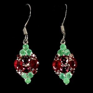 Black Friday Sterling Silver Earrings Oval Ruby 4x3mm Emerald Rhodolite Jewelry - Picture 1 of 13