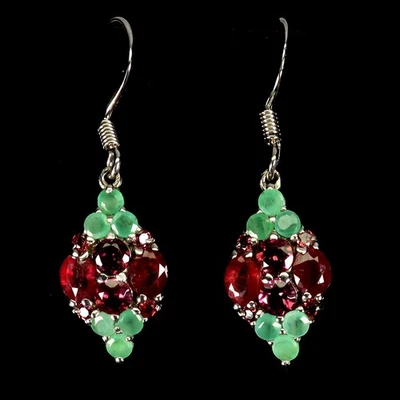 Black Friday Sterling Silver Earrings Oval Ruby 4x3mm Emerald Rhodolite Jewelry - Image 1 of 4