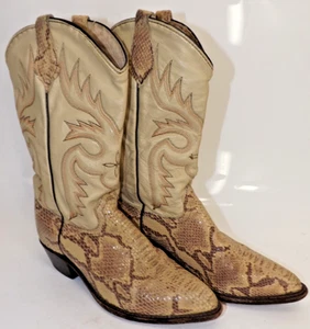 Vintage Snakeskin PRINT Leather Western style boots - Women's size 7 Beige Tan - Picture 1 of 18
