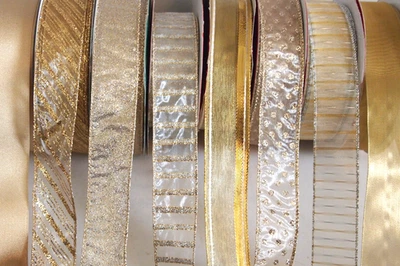 5 Yards Gold 1 1/2" Wired Ribbon Wedding Anniversary Christmas  5yd  Choose - Image 1 of 2