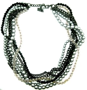 Premier Designs Gray Black Pearls, Beads, Chain 6 Strand Necklace Lobster Clasp - Picture 1 of 3