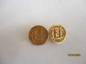 Vintage Fendi FF Logo Roma 1925 Post Earrings, Gold Metal, 5/8" D, No Backings - Picture 1 of 4