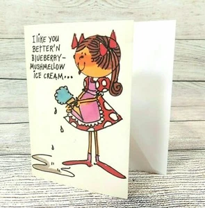 I like You Greeting Card Humorous Card Vintage Unused Ambassador Girl Ice Cream - Picture 1 of 5