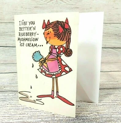 I like You Greeting Card Humorous Card Vintage Unused Ambassador Girl Ice Cream - Image 1 of 4
