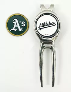 Baseball MLB Golf Divot Repair Tool Silver BeltClip Ballmark Oakland Athletics - Picture 1 of 2