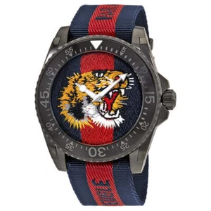 Gucci YA136215 Dive 45MM Men's Tiger Embroidered Dial Red and Blue Nylon Watch - Picture 1 of 1
