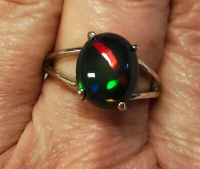 Anillo de ópalo negro natural declaración plata de ley 925 hechos a mano anillos de ópalo de fuego Foto 1 de 4