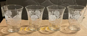 Set of 4 Vintage Libbey Rambling Rose Frosted Juice Glasses 3” Tall EUC - Picture 1 of 2