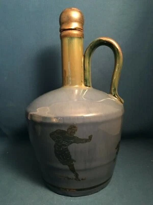 1920s Arts & Crafts Fulper Pottery Ritz Musical Jug Sterling Overlay Athletes - Image 1 of 4