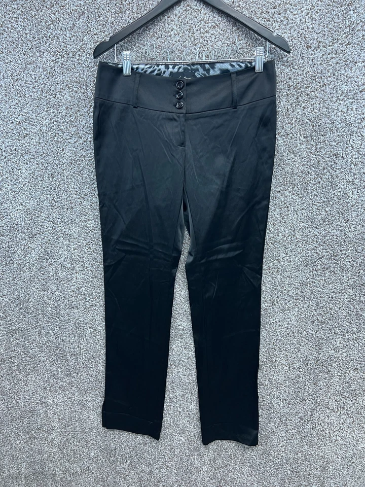 Pantalones de vestir Twenty-One negros satinados vacaciones pierna recta abertura para mujer talla M Foto 1 de 4