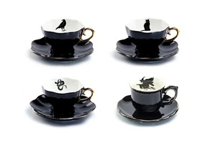 Grace Teaware 4 Asst. Halloween Cup and Saucer Sets - Raven, Cat, Snake, Witch - Picture 1 of 5