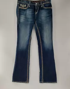 Rock Revival Kal Easy Boot 30 Woman's Blue Jean Cotton 98% Buckle - Picture 1 of 9
