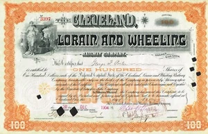 USA CLEVELAND LORAIN AND WHEELING RAILWAY COMPANY stock certificate/bond - Picture 1 of 1