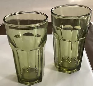 Set Of 2 Vintage Libbey Gibraltar Olive Avocado Green Glass Tumblers 4.5 In - Picture 1 of 6