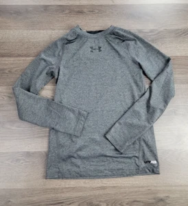 Under Armour Long Sleeve Shirt Small Gray Fitted Heat Gear Performance Logo Boys - Picture 1 of 12