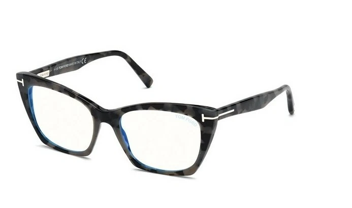 Óculos Tom Ford FT5709B 056 cinza escuro brilhante Havana azul bloco olho de gato - Imagem 1 de 4