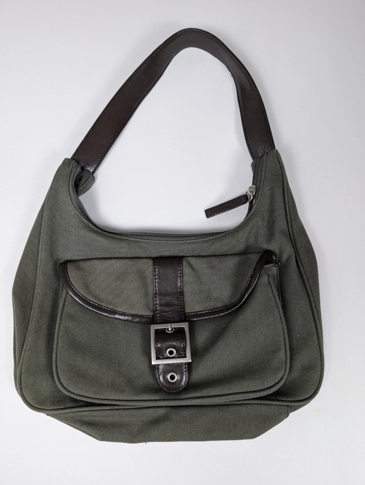 Bolso Cartera Eddie Bauer Hombro Lona Verde Oliva Crema Interior ¡Muy Limpio! Foto 1 de 4