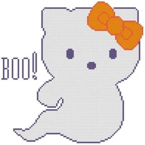CROSS STITCH+ CRAFT PATTERN Hello Kitty Cat Kitten Halloween Ghost Ghoul HairBow - Picture 1 of 13