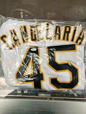 Camiseta de los Piratas John Candelaria firmada/inscrita con certificado de autenticidad JSA Foto 1 de 2
