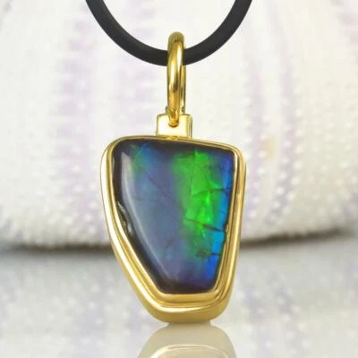 Colgante RARO Ammolita Amonita Diamante y Oro 18K Vermeil Plata de Ley 10.00g Foto 1 de 4