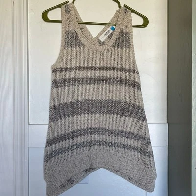 Suéter Sparrow Anthropologie Sin Mangas Rayas Lino Tejido Túnica Neutrales Boho Foto 1 de 4