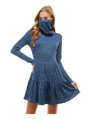 BEBOP Womens Navy With Scarf Long Sleeve Short Fit + Flare Dress L - Image 1 of 4